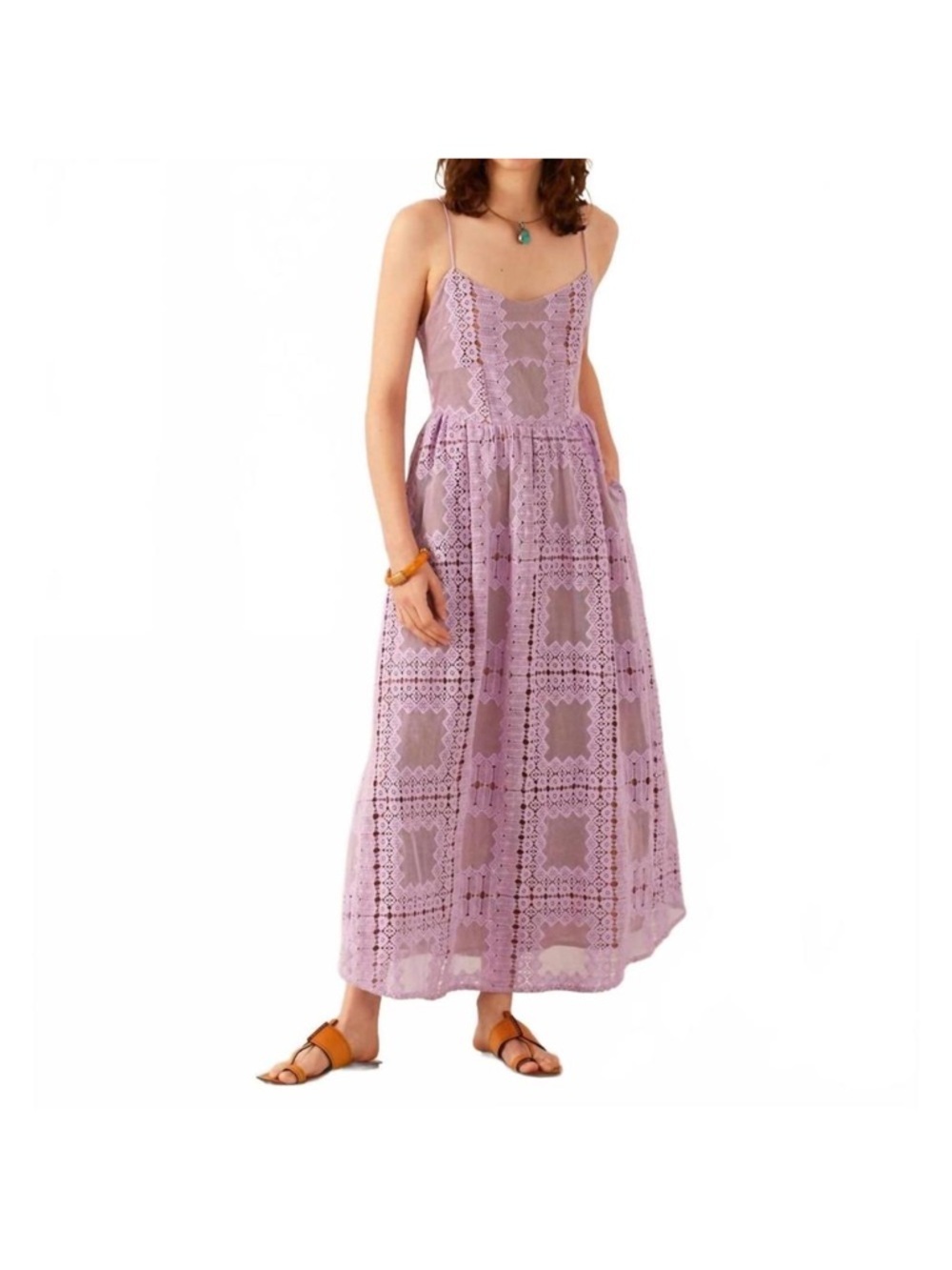 Alix of Bohemia Autumn Picnic Dress Lavender Eyelet Lace Maxi Dress MSRP$1260 XS